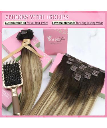 Youngsee Balayage Clip-in Hair Extensions | Real Hair Brown to Blonde | 35cm - 7PCS - Buy Online on GoSupps.com