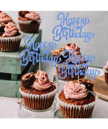 UXYOKM 24Pcs Happy Birthday Cupcake Toppers Blue Glitter Cupcake Picks Birthday Decorations Baby Shower Anniversary Party Supplies - Buy Online on GoSupps.com