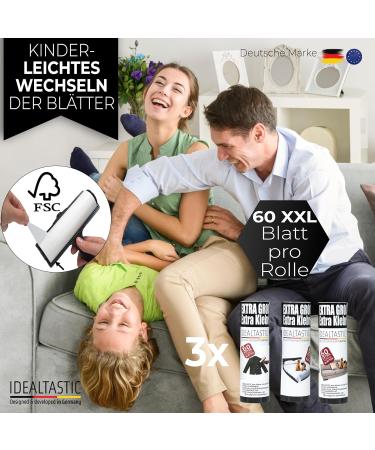 IDEALTASITIC Large Lint Roller 3x60 Sheets for Effective Lint & Hair Removal on Sofa Bed Clothing & Car | XXL Sticky Roller for Pets & Maximum Cleaning - Buy Online on GoSupps.com