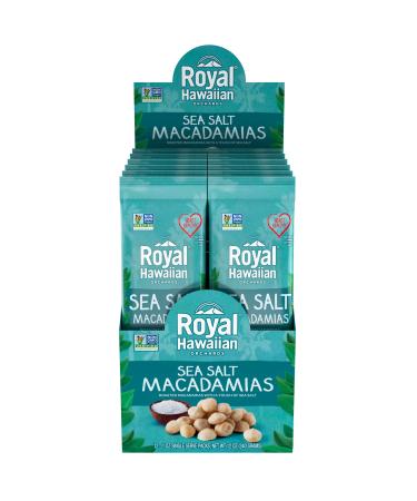 Royal Hawaiian Dry Roasted Sea Salt Macadamia Nuts, 1 Oz Snack Pouch (12 Pack)
