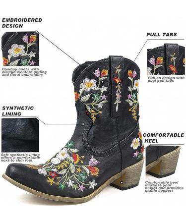 ZGRZPMGR Women's Western Cowgirl Embroidered Ankle Boots - Black (9.5-10) - Buy Online on GoSupps.com