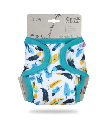 Petit Lulu Cloth Nappy Wrap | One Size (11-35.2 lbs) | Snaps | Washable Diaper Wrap | Cloth Nappies | Made in Europe (Turquoise Feathers)
