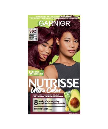 Garnier Nutrisse Ultra Color Permanent Hair Dye Vibrant Long-Lasting Colour Vegan Formula Nourished Hair Protects Hair Against Dryness 362 Burgundy Garnet 1 Application Packaging May Vary RED SHADES 362 Burgundy Garnet