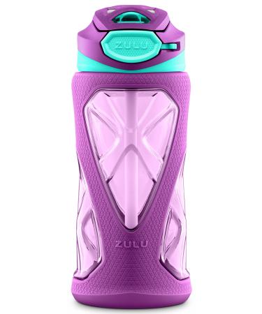 ZULU Torque 16oz Plastic Kids Water Bottle with Silicone Sleeve and Leak-Proof Locking Flip Lid and Soft Touch Carry Loop for School Backpack Lunchbox Outdoor Sports BPA-Free Dishwasher Safe Purple