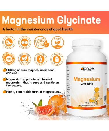 Orange Naturals - Magnesium Glycinate Supplement - 200mg 180 v-caps - For Healthy Bones Teeth Proper Muscle Function Pressure Relief & Promote Sleep Relaxation - Vegan - Highly Absorbable Form - Non GMO 180 count (Pack of 1) 200 mg - Buy Online on GoSupps.com