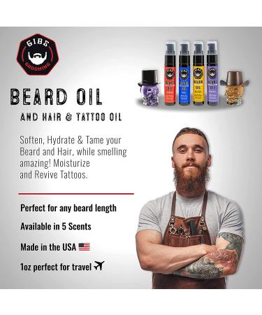 GIBS Beard Hair & Tattoo Oil - Softens & Strengthens Beard Growth, Moisturizes Skin | 4 Scents, 2 Sizes - Nutmeg, Leather, Vanilla, Musk - Buy Online on GoSupps.com
