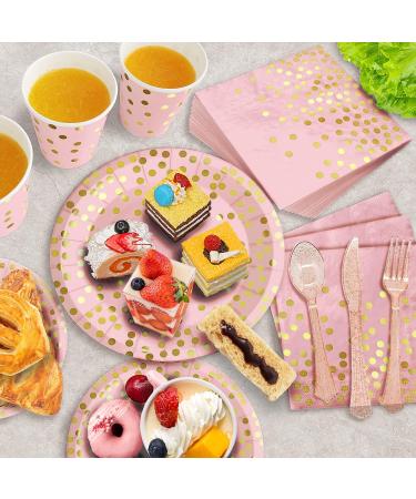 175PCS Pink and Rose Gold Plates Napkins Party Supplies  Severs 25 Disposable Party Plates  Plastic Forks Knives Spoons  Golden Dot Paper Plates  Napkins Cups for Baby Shower Decorations Pink Party 175 PCS Pink and Rose Gold Glitter - Buy Online on GoSupps.com