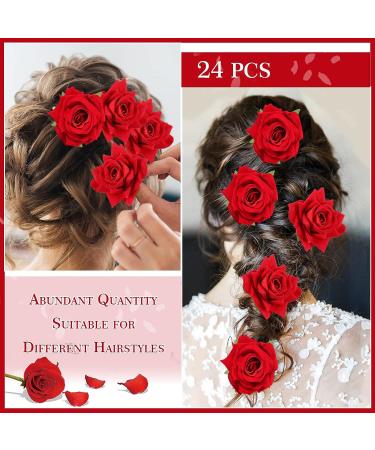 24 Pieces Red Rose Flower Hair Clips and Brooches for Women and Girls - Elegant Boho Floral Hair Accessories - Buy Online on GoSupps.com