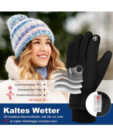 Qifengl Waterproof Winter Gloves for Men & Women | Touchscreen 3M Thinsulate Ski Gloves | Non-Slip Bike Gloves for Hiking Running & Motorcycling - Black - Buy Online on GoSupps.com