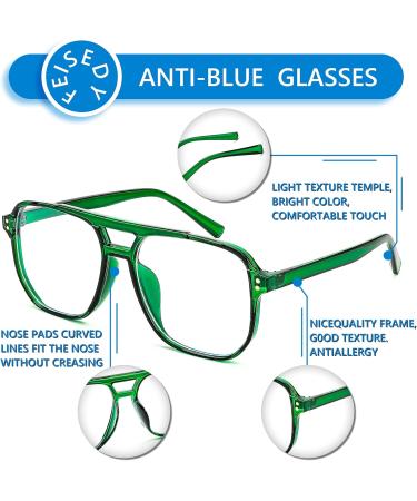Feizedy Retro 70s 80s Blue Light Filter Glasses for Women & Men | Computer & Gaming Glasses B2866 - 54mm Green - Buy Online on GoSupps.com