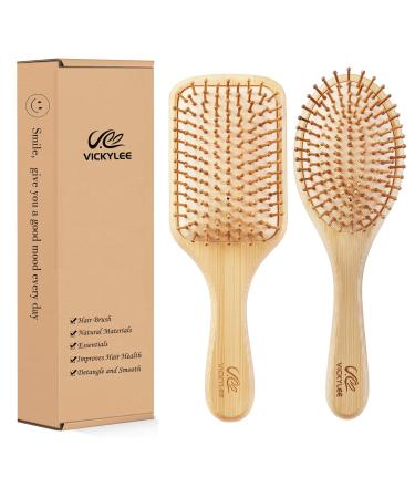 VICKYLEE 2PCS Large Natural Wooden Bamboo Hair Combs set (Rectangle+Oval) Bamboo Bristle Detangling Hairbrush for Women  Men Reduce Frizz  Massage Scalp for Straight Curly Wavy Dry Wet Thick or Fine Hair