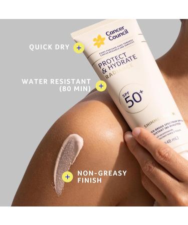 Cancer Council Protect & Hydrate Radiance Body Sunscreen SPF50+ Shimmer Finish Sun Care Broad Spectrum UVA/UVB Sun Protection Water Resistant Paraben & Fragrance Free Water Resistant 5fl. oz. - Buy Online on GoSupps.com