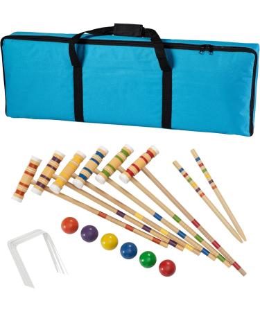 Hey! Play! Wooden Croquet Set - Deluxe Outdoor Sports Game with Carrying Case for Family Fun - 6 Players - Buy Online on GoSupps.com