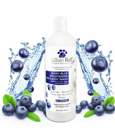 Lillian Ruff Berry Blue Brightening Face and Body Wash for Dogs and Cats - Tear Free Blueberry Shampoo - Remove Tear Stains, Hydrate Dry Itchy Skin, Add Shine & Luster to Coats - Made in USA (16oz) Shampoo 16 Fl Oz (Pack of 1)