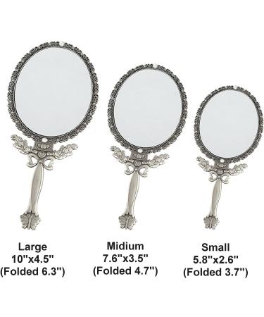 Double Sided Magnification Metal Makeup Mirror - Butterfly Design, Folding Handle Stand for Travel - Large Tin (Matt Gray) - Buy Online on GoSupps.com