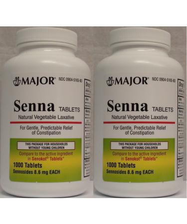 Senna 8.6 Mg Natural Vegetable Laxative 1000 Tablets Generic for Senekot Pack of 2 Total 2000 Tablets (2)