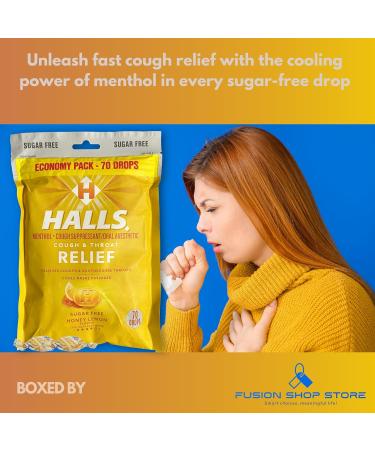Halls Sugar Free Honey Lemon- Relief Cough Drops Economy Pack 70 Drops (1 Pack) Set with Fusion Shop Store Box (1) Small Yellow - Buy Online on GoSupps.com