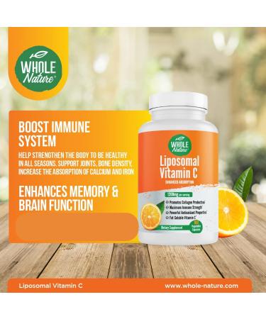 Whole Nature Liposomal Vitamin C Supplement Pills 1200 mg - High Absorption 180 Vegan Capsules Fat Soluble VIT C Maximum Strength Immune System and Collagen Booster Sunflower Lecithin - Buy Online on GoSupps.com