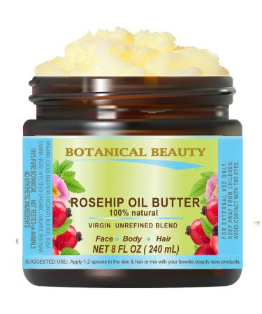 Botanical Beauty ROSEHIP OIL BUTTER ROSE HIP 100% Natural Pure Virgin Unrefined RAW Cold Pressed for FACE SKIN BODY DAMAGED HAIR NAILS. Rich in vitamin E 8 Fl Oz 240 ml 8 Ounce (Pack of 1)