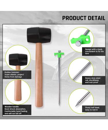 10pc Galvanized Metal Tent Stakes with Wooden Handle Rubber Mallet - Heavy Duty Camping Accessories - Buy Online on GoSupps.com