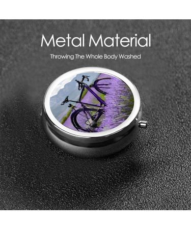 Lavender Field Mini Round Pill Box - 3 Compartment Portable Organizer for Travel Home & Office | Retro Bike Design - Buy Online on GoSupps.com