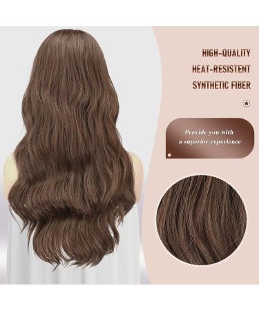 Feshfen Long Wavy Brown Lace Front Wig - 65cm Synthetic Hair for Women | Natural Wavy Middle Parting - Buy Online on GoSupps.com