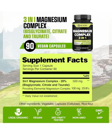 3in1 Magnesium Complex 20% Purified - 500mg of Magnesium Bisglycinate Citrate & Oxide for Muscle Relaxation Mood Bone Health & More - 90 Capsules - Buy Online on GoSupps.com