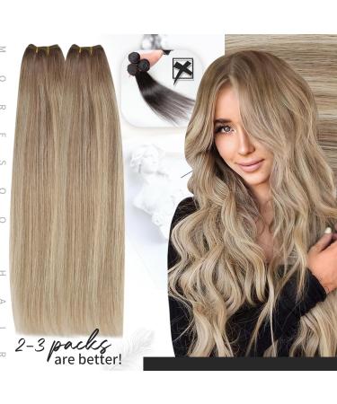 Moresoo Balayage Weft Hair Extensions 14 Inch #8/22/8 - Brown Ombre to Platinum Blonde & Light Brown Double Weft Human Hair Extensions for Sew-in - 100g/Pack - Buy Online on GoSupps.com