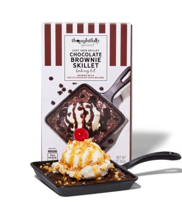 Thoughtfully Gourmet, Chocolate Brownie Skillet Baking Kit, Made with Nestle Chocolate Chips, Gift Set Includes Single Serving Chocolate Chip Brownie Mix and Reusable Mini Cast Iron Skillet Pan