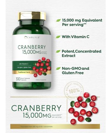 Carlyle Cranberry Pills | 300 Capsules | Herb Extract Supplement | for Women and Men | with Vitamin C | Non-GMO & Gluten Free - Buy Online on GoSupps.com