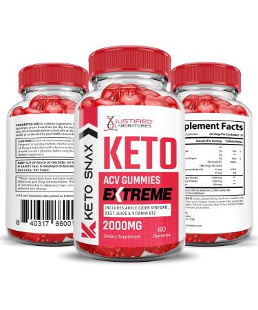 Justified Laboratories Keto Snax Keto ACV Gummies Extreme 2000MG Keto Snax Keto Gummies Advanced Formula Apple Cider Vinegar with Pomegranate Beet Juice Powder B12 Vegan Non GMO 60 Gummys 60 Count (Pack of 1) - Buy Online on GoSupps.com