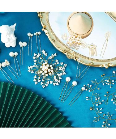 Elegant Wedding Hair Comb Set with Faux Pearl and Crystal Accents - 44 Pieces - Buy Online on GoSupps.com