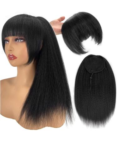 Allyreetress Yaki Drawstring Ponytail with Bangs - Long Yaki Straight Ponytail Extension for Black Women Synthetic Hairpiece Clip in Ponytails Extension for Daily Party Use (black) 20 inches with bangs black - Buy Online on GoSupps.com