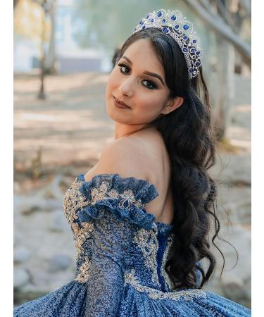 SWEETV Crystal Wedding Tiara - Rhinestone Princess Crown for Women - Olivia Quinceanera Crown Bridal Costume Jewelry - Blue Royal Blue - Buy Online on GoSupps.com