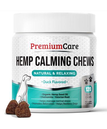 PREMIUM CARE Hemp Calming Chews for Dogs, Made in USA - Helps with Dog Anxiety, Separation, Barking, Stress Relief, Thunderstorms and More, 9.3 oz (264g), 120 Count Calming Duck