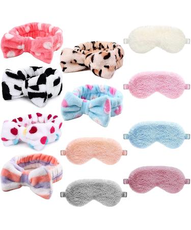 BELATO Party Favors for Teenager Girl Plush Sleep Eye Mask and Plush Bow Spa Headbands for Girls and Adult Eye Protection One Size 12.0 Count