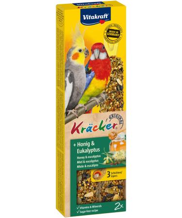Vitakraft crackers with honey and eucalyptus nibble sticks for large parakeets bird snack without added sugar (1x 2 pieces)