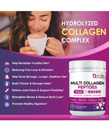 NATURE TARGET Multi Collagen Peptides Powder - Type I II III V X - Hydrolyzed Collagen Peptides with Vitamin C Hyaluronic Acid Supports Skin Hair Nail & Joint Grass-Fed Non-GMO 35 Servings 12.35 Ounce (Pack of 1) - Buy Online on GoSupps.com