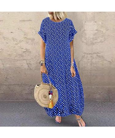 Women's Casual Bohemian Maxi Dress with Pockets - Short Sleeve Loose Plain Long Maxi Dress, Sky Blue, XL - Buy Online on GoSupps.com