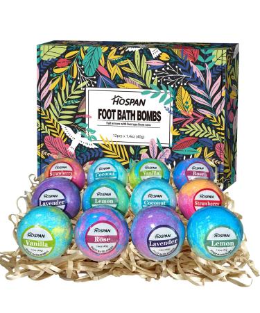 HOSPAN Organic Foot Bath Bombs Gift Set, 12 Essential Oil Rich Foot Soak for Mom and Dad, Handmade Foot Spa Bomb with Wonderful Bubbles, Perfect for Soothes Sore Tired Feet, Dry Feet Moisturize