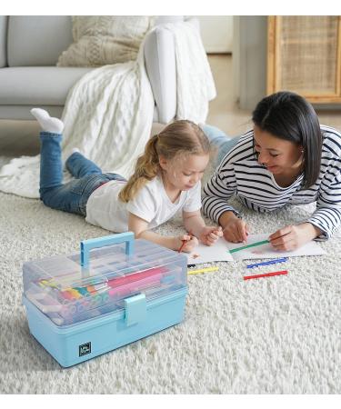 3-Layer Plastic Portable Storage Box - Blue | Multipurpose Organizer for Art, Craft, Cosmetic | Handled Storage Case for Home, School, Office | First Aid Kit Container - Buy Online on GoSupps.com