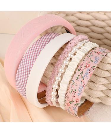 Drnytunk Pearl Floral Padded Headband - Vintage Wide Bandana Hair Accessory for Women in Pink - Buy Online on GoSupps.com
