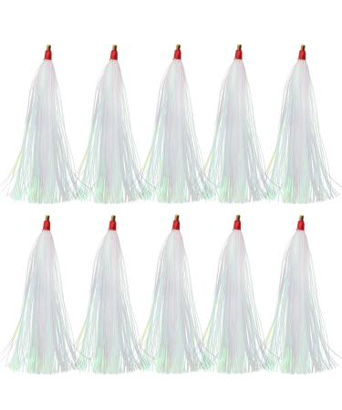 Fishing Teasers Tail - 10PCS Bucktail Teasers Mylar Flash Teaser Tail Fluke Rigs Flounder Fishing Lures Bait Rigs for Saltwater White-10PCS