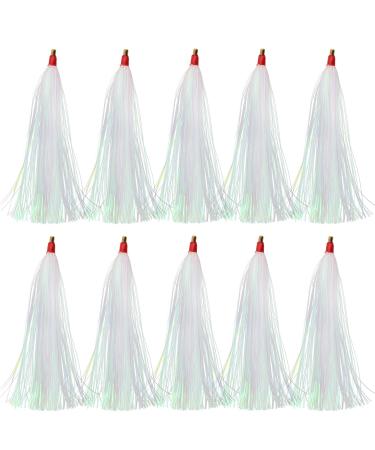 Fishing Teasers Tail - 10PCS Bucktail Teasers Mylar Flash Teaser Tail Fluke Rigs Flounder Fishing Lures Bait Rigs for Saltwater White-10PCS