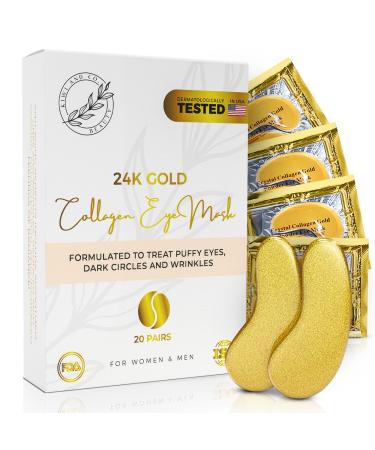 KIWI AND CO. BEAUTY 24K Gold Under Eye Masks (20 Pairs) Treatment For Dark Circles  Puffiness  Fine Lines & Wrinkles   Anti-Aging Collagen Skin Care Patches For All Skin Types