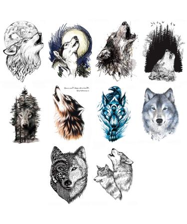 Ooopsiun 10 Sheets Large Wolf Temporary Tattoos For Men Kids  Cool Waterproof Body Fake Tattoo Sticker for Men Women 3D Wolf Large Arm Tattoos