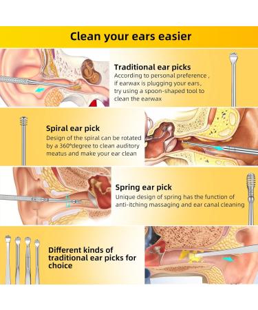 9 Pcs Ear Pick Earwax Removal Kit Ear Cleansing Tool Set Ear wax Removal Tool Ear Curette Ear Wax Remover Tool with a Cleaning Brush and Storage Box Medical Grade for Children and Adults Silver - Buy Online on GoSupps.com