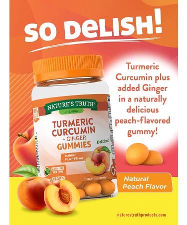 Nature's Truth Turmeric Curcumin + Ginger Gummies - 70 Vegan Peach Chews for Wellness - Buy Online on GoSupps.com