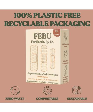 FEBU Eco-Friendly Organic Bamboo Fabric Bandages | 75 Count Variety Pack | Latex-Free, Hypoallergenic Strips for Scrapes & Cuts | Natural & Compostable First Aid Bandages - Buy Online on GoSupps.com
