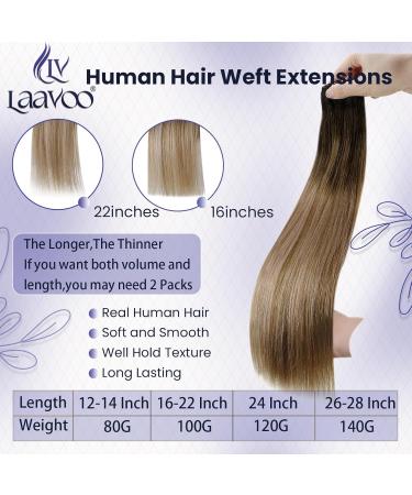 LAAVOO Real Hair Extensions - Brown Ombre Balayage Sew-In 45cm Dark Brown to Light Brown Ashblond #2/6/18 | Premium Quality Tressen - Buy Online on GoSupps.com